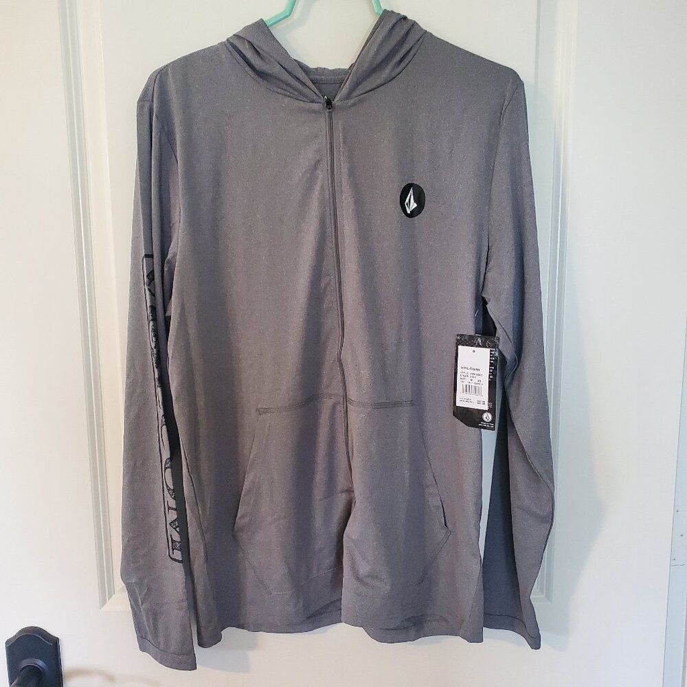 NWT Mens Volcom Loose fit Thrashguard Rally Hooded Long Sleeve - Gray Full Zip M